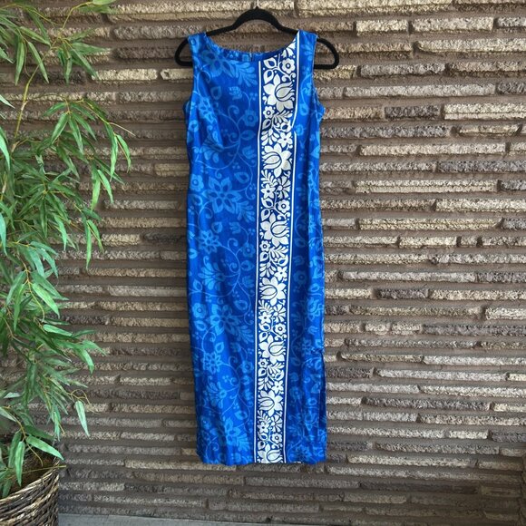 Hawaiian Surf Blue Tropical Floral Sheath Sleeveless Maxi Dress Size Small - Picture 9 of 10